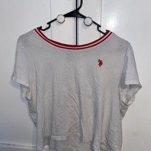 White and red polo crop top
